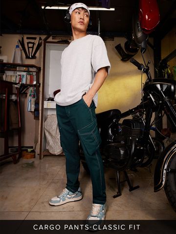 Buy Solids: Indigo Blue Men Cargo Pants Online F56