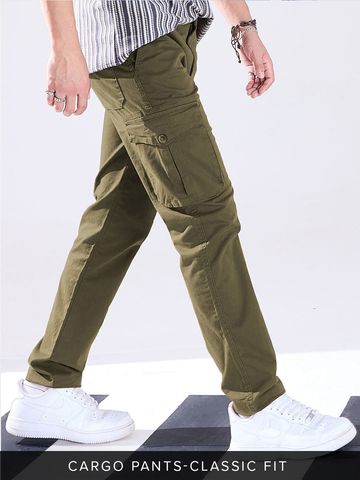 Buy Solids: Light Olive Men Cargo Pants Online F56