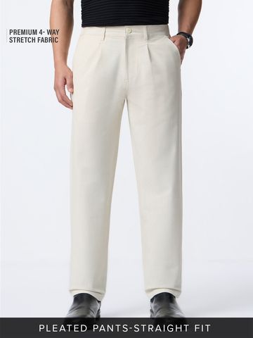 Buy Pleated Pants: Latte Cream Men Pants Online F56