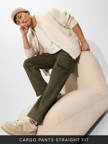 Buy Solids: Olive Green Men Cargo Pants Online F56