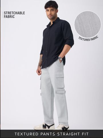 Buy Textured Cargo Pants: Smokey Grey Men Pants Online F56