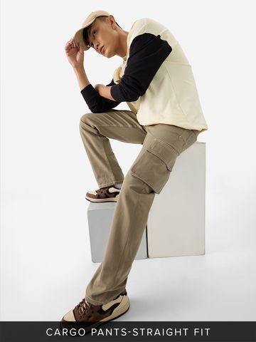 Buy Solids: Khaki Mens Cargo Pants Online F56