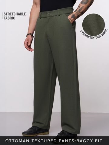 Buy Ottoman Textured Pants: Olive Men Pants Online F56