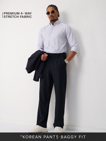 Buy Korean Pants: Indigo Stripes Men Korean Pants Online F56