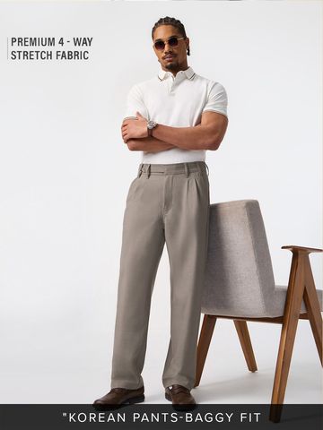 Buy Korean Pants: Taupe Men Super Flex Pants Online F56