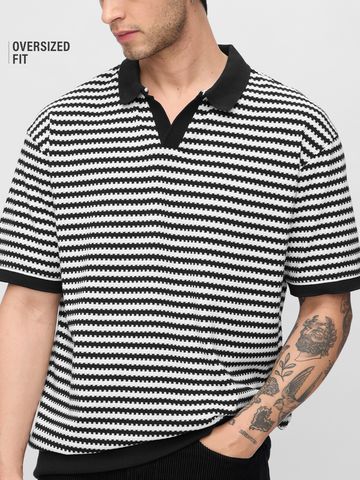Buy Jacquard Polo: Monochrome Oversized Polos Online P09
