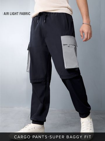 Buy Solids: Navy Blue Men Cargo Joggers Online F56