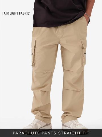 Buy Solids: Creamy Beige Men Parachute Pants Online F56