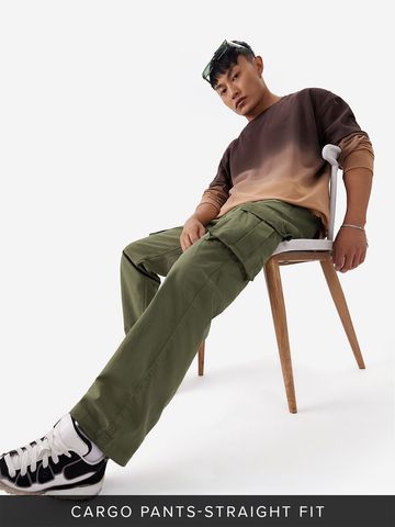 Buy Solids: Moss Green Men Cargo Joggers Online F56
