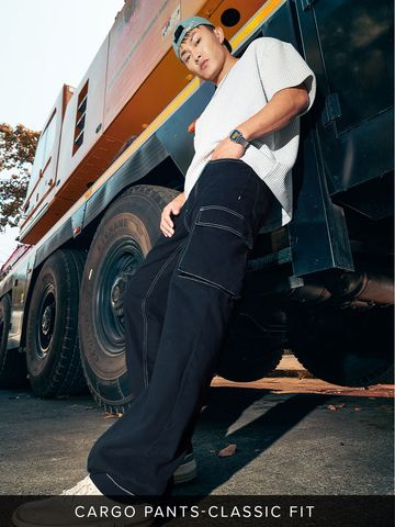Buy Solids: Navy Men Cargo Pants Online F56