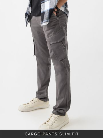 Buy Solids: Light Grey Men Cargo Pants Online F56