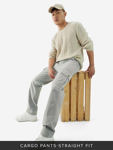 Buy Solids: Storm Grey Men Cargo Pants Online F56