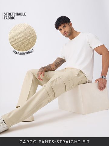 Buy Textured Cargo Pants: Creme Men Pants Online F56