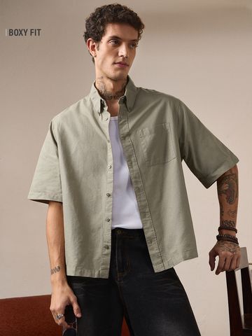 Buy Boxy-Fit Shirt: Soft Sage Men Shirts Online C76
