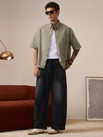 Buy Boxy-Fit Shirt: Soft Sage Men Shirts Online C76