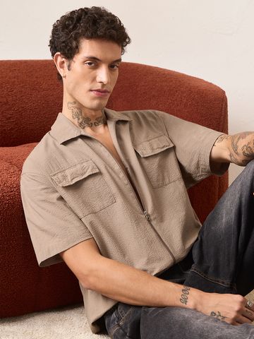 Buy Textured Shirt: Desert Men Oversized Shirts Online C76