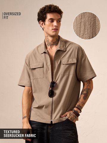 Buy Textured Shirt: Desert Men Oversized Shirts Online C76