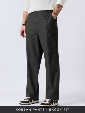Buy Indie Stripes: Deep Black Men Korean Pants Online F56