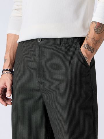 Buy Indie Stripes: Deep Black Men Korean Pants Online F56