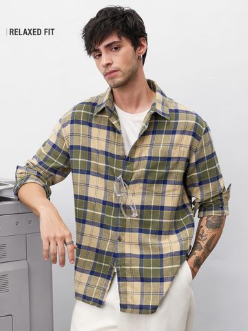 Buy Plaid Shirt: Mustard Men Shirts Online C76