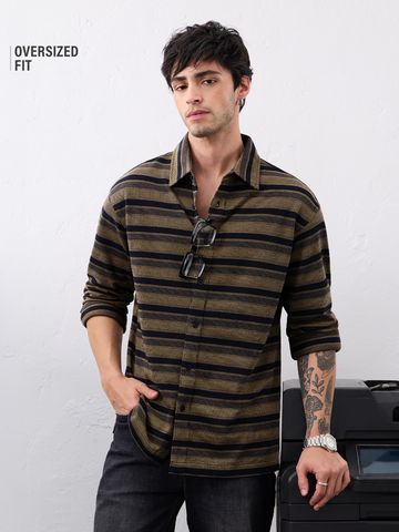 Buy Oversized Knit Shirt: Olive Men Knit Shirt Online C76