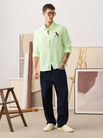 Buy Cotton-Linen Shirt: Birds Men Full sleeve shirts Online C76
