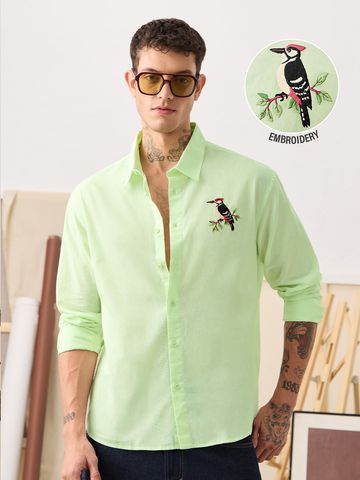 Buy Cotton-Linen Shirt: Birds Men Full sleeve shirts Online C76