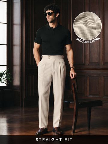 Buy Straight-Fit Pants: Brown Stripes Men Pants Online F56