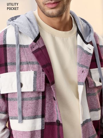Buy Plum Checked Men Shacket Online C76