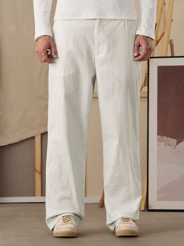 Buy Indie Stripes: Almond White Men Korean Pants Online F56
