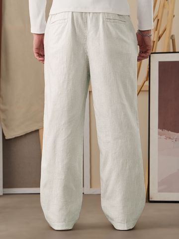 Buy Indie Stripes: Almond White Men Korean Pants Online F56