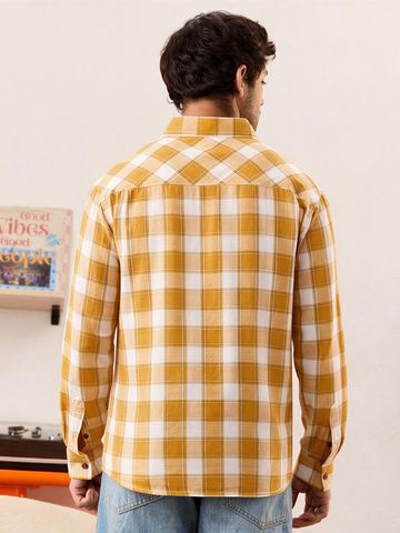 Buy Plaid Amber Gold Men Relaxed Shirts Online C76
