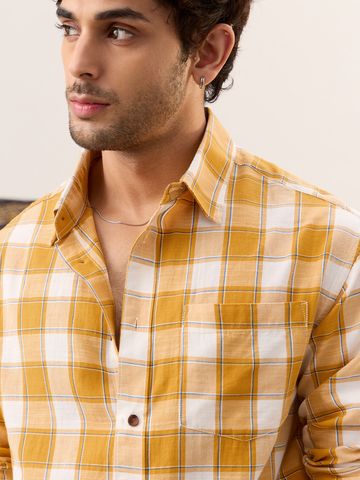Buy Plaid Amber Gold Men Relaxed Shirts Online C76