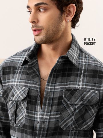 Buy Plaid: Monochrome Men Utility Shirts Online C76