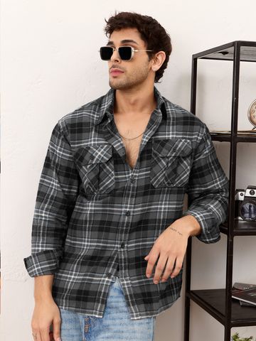 Buy Plaid: Monochrome Men Utility Shirts Online C76