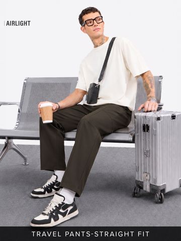 Buy Straight-Fit Pants: Mocha Brown Men Pants Online F56