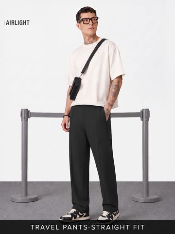 Buy Straight-Fit Pants: Ink Black Men Pants Online F56