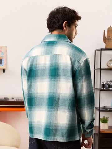 Buy Plaid: Light Emerald And White Men Flannel Shackets Online C76