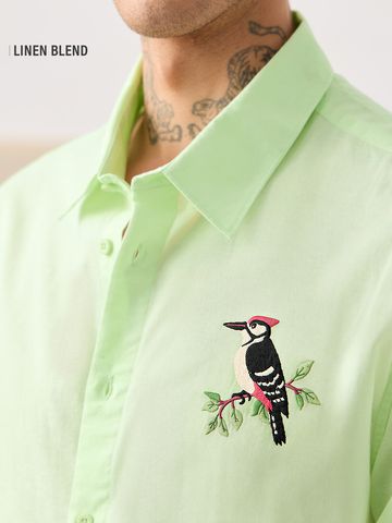 Buy Cotton-Linen Shirt: Birds Men Full sleeve shirts Online C76