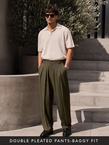 Buy Double Pleated Pants: Brown Men Super Flex Pants Online F56