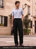 Buy Double Pleated Pants: Black Men Super Flex Pants Online F56