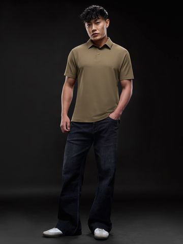 Buy Soilds: Walnut Brown Men Textured Polos Online P09