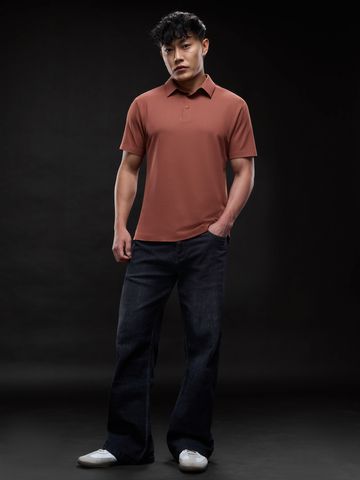 Buy Solids: Warm Mahogany Men Textured Polos Online P09