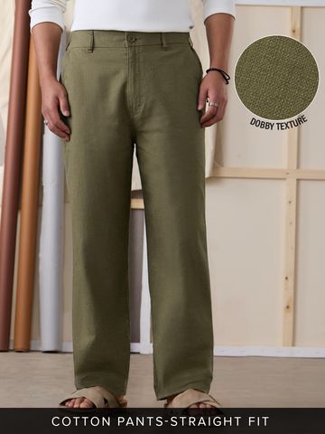 Buy Straight-Fit Pants: Deep Olive Green Men Pants Online F56