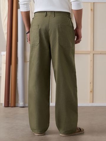 Buy Straight-Fit Pants: Deep Olive Green Men Pants Online F56