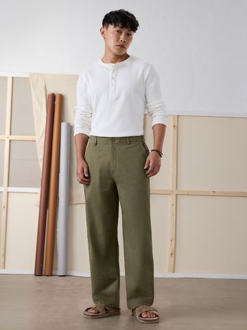 Buy Straight-Fit Pants: Deep Olive Green Men Pants Online F56