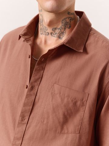 Buy Solids: Auburn Glaze Men Cotton Linen Shirts Online C76