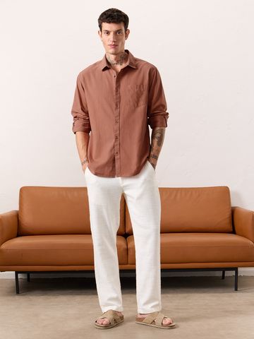 Buy Solids: Auburn Glaze Men Cotton Linen Shirts Online C76