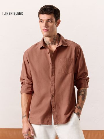 Buy Solids: Auburn Glaze Men Cotton Linen Shirts Online C76