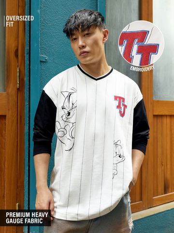 Buy Tom & Jerry: Stripped Oversized Full Sleeve T-Shirt Online OS23